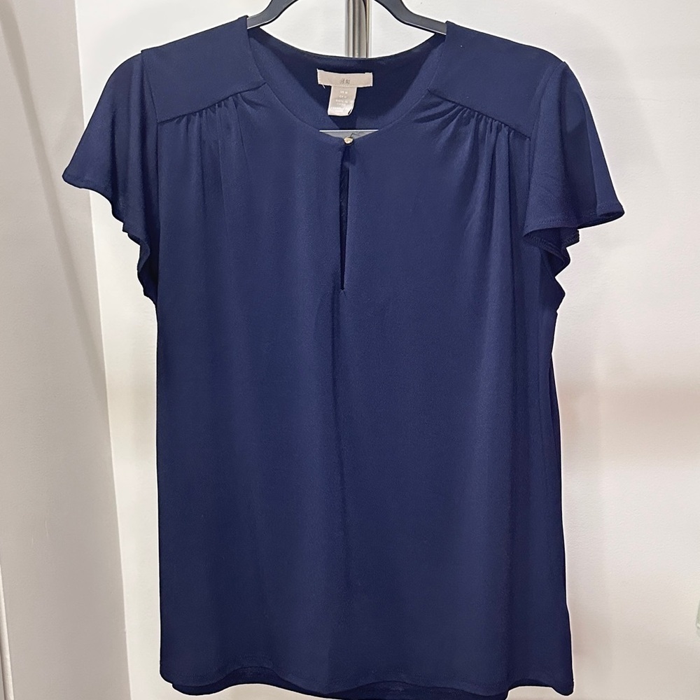 H&M Short Sleeve Blouse, Blue, Size Medium